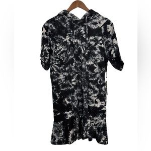 DKNY Sport Women’s Short Sleeve Tie-dye Sweatshirt Hoodie Mini Dress Black S
